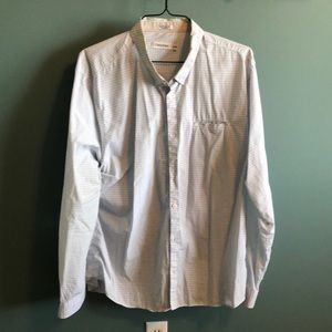 Mens Calvin Klein button down dress shirt.  Blue and white